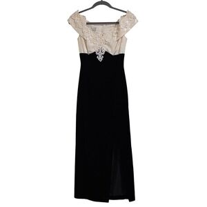 Jessica McClintock Dillards Black Velvet Lace Formal Evening Gown 5/6 VTG Read